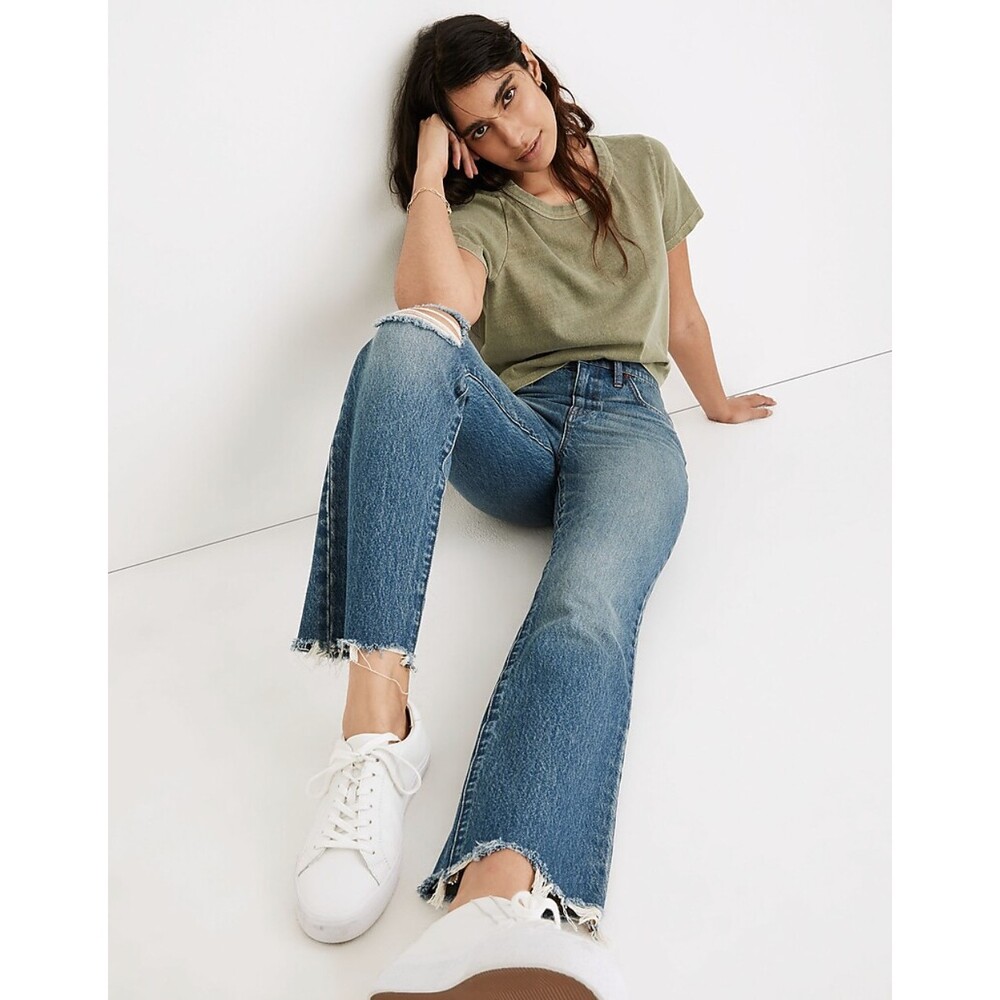 Madewell Women's Skinny Jeans in Medium Blue with Frayed Hem